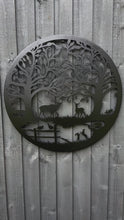 Video laden en afspelen in Gallery-weergave, Handmade black 60cm wall plaque of Woodland animals Tree Wall Plaque, powder coated steel, Garden Wall Art
