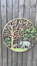 Load and play video in Gallery viewer, Handmade peeling tree of life elephant father and son wall art indoors/outdoors 60cm x60cm
