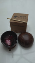 Load and play video in Gallery viewer, Handmade hand painted red leaf design food safe coconut bowl and spoon Set with free gift bamboo straw and gift box
