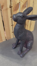 Load and play video in Gallery viewer, Aged gold alert hare garden ornament polyresin 36cm high.
