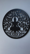 Video laden en afspelen in Gallery-weergave, Handmade black 60cm budha tree of life with roots  wall art suitable for indoors/outdoors anniversary/birthday gift
