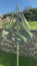 Load and play video in Gallery viewer, Roseland verdigris garden wind sculpture spinner
