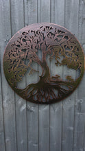 Indlæs og afspil video i gallerivisning Bronze tree of life with roots with boxing hares wall art 60cm wall art suitable for indoors/outdoors birthday/anniversary gift

