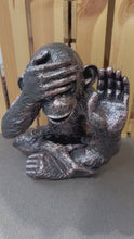 Load and play video in Gallery viewer, Monkey bronze polyresin garden sculpture hear no evil measuring 28x25x20cm
