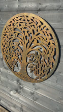 Indlæs og afspil video i gallerivisning Black with gold/bronze tree of life wall art with birds 60cm for indoors/outdoors
