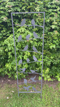 Indlæs og afspil video i gallerivisning Silver grey garden/outdoor bird trellis plant support measuring 139cm high
