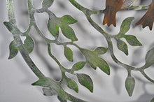 Indlæs billede til gallerivisning Silver wall art with two robins perched on a branch for outdoors/indoors  63.5H x 61W x 8cm
