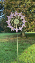 Load and play video in Gallery viewer, Harrogate Butterfly Lilac &amp; Verdigris Garden Wind Sculpture Spinner
