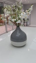 Load and play video in Gallery viewer, Grey and white round handmade bamboo vase 30cm table vase or floor vase

