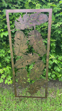 Laden und Abspielen von Videos im Galerie-Viewer, Bronze garden/outdoor leaf trellis plant support/plant screen measuring 40 x 1 x 114cm.
