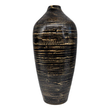 Charger l&#39;image dans la galerie, Grand vase en bambou noir et naturel 54cm vase de sol ou vase de table
