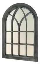 Laden Sie das Bild in den Galerie-Viewer, Belgravia Grey with black touch arched Outdoor/Indoor mirror measuring 76 x 51 x 4cm

