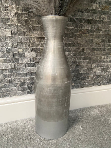 Silber & Schwarz Flasche Bambus hohe Vase 47cm Bodenvase oder Tischvase