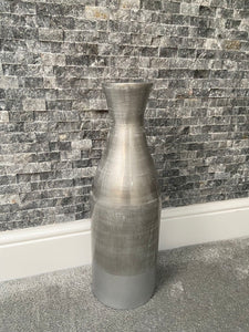 Grand vase en bambou bouteille argent et noir 47cm vase de sol ou vase de table