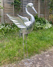 Load image into Gallery viewer, Silver Metal Crane Garden Sculpture 84cm
