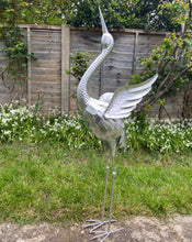 Load image into Gallery viewer, Silver Metal Crane Garden Sculpture 94cm
