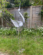 Load image into Gallery viewer, Silver Metal Crane Garden Sculpture 94cm
