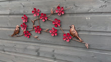 Video laden en afspelen in Gallery-weergave, Bronze two birds with poppies garden/outdoor wall art
