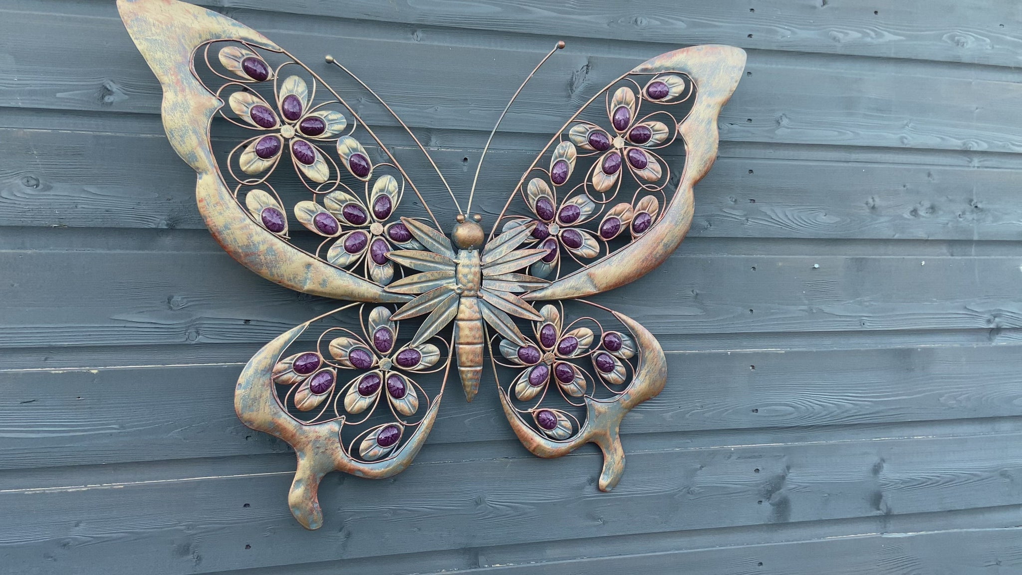 Handmade Metal Butterfly gold with blue touch Garden Wall Art with
