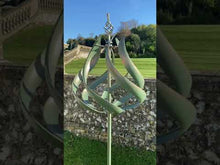 Load and play video in Gallery viewer, Roseland verdigris garden wind sculpture spinner
