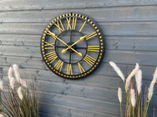 Laden Sie das Bild in den Galerie-Viewer, Oversized Gold and black Skeleton outdoor/indoor clock
