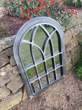 Load image into Gallery viewer, Ambleside Silver with black touch arched Outdoor/Indoor mirror measuring 72 x 52 x 3cm
