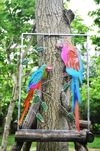 Metal colourful two Macaw lovebirds parrots wall art