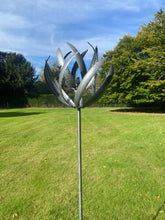 Load image into Gallery viewer, Burghley garden wind sculpture spinner silver with black brush
