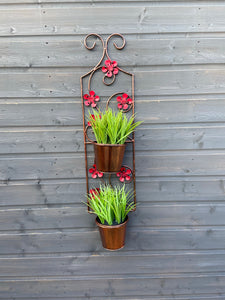 Bronze hanging poppy flower with two pots holder for outdoor/garden