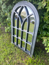 Afbeelding in Gallery-weergave laden, Ambleside Silver with black touch arched Outdoor/Indoor mirror measuring 72 x 52 x 3cm
