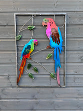 Load image into Gallery viewer, Metal colourful two Macaw lovebirds parrots wall art
