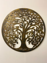 Load image into Gallery viewer, Black with gold/bronze tree of life wall art with birds 60cm for indoors/outdoors
