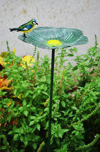 Load image into Gallery viewer, Blue tit metal green bird feeder measuring 24.5 x 24 x 106.5 cm
