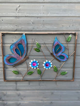 Laden Sie das Bild in den Galerie-Viewer, Bronze framed two butterfly and flower wall art

