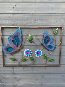 Bronze framed two butterfly and flower wall art