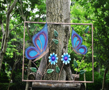 Indlæs billede til gallerivisning Bronze framed two butterfly and flower wall art
