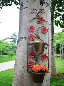 Bronze hanging poppy flower with two pots holder for outdoor/garden