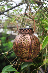 Moroccan solar powered bronze garden lantern