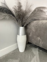 Afbeelding in Gallery-weergave laden, Silver top &amp; white handmade bamboo vase 45cm or 60cm tall floor vase or table vase
