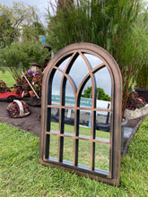 Afbeelding in Gallery-weergave laden, Henley Bronze with black touch arched Outdoor/Indoor mirror measuring 72 x 52 x 3cm
