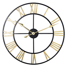 Indlæs billede til gallerivisning Black Skeleton frame outdooor/Indoor clock with gold hands and gold numerals
