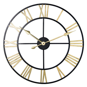 Black Skeleton frame outdooor/Indoor clock with gold hands and gold numerals