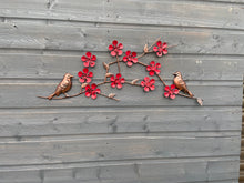 Indlæs billede til gallerivisning Bronze two birds with poppies garden/outdoor wall art
