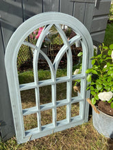 Charger l&#39;image dans la galerie, Belgravia Grey with black touch arched Outdoor/Indoor mirror measuring 76 x 51 x 4cm
