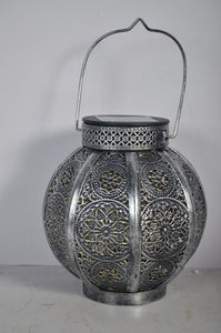 Moroccan Solar Powered Silver brushed lantern
