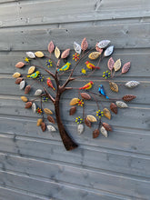 Charger l&#39;image dans la galerie, Coloured birds in a heart shaped tree wall art for indoors/outdoors
