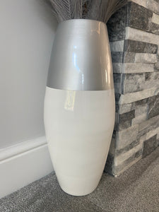 Silver top & white handmade bamboo vase 45cm floor vase or table vase