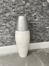 Load image into Gallery viewer, Silver top &amp; white handmade bamboo vase 45cm or 60cm tall floor vase or table vase
