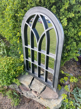 Afbeelding in Gallery-weergave laden, Ambleside Silver with black touch arched Outdoor/Indoor mirror measuring 72 x 52 x 3cm
