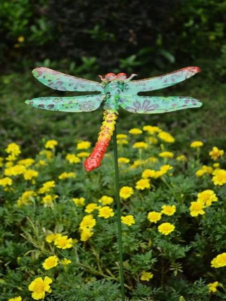 Metal dragonfly plant support/decorative garden ornament